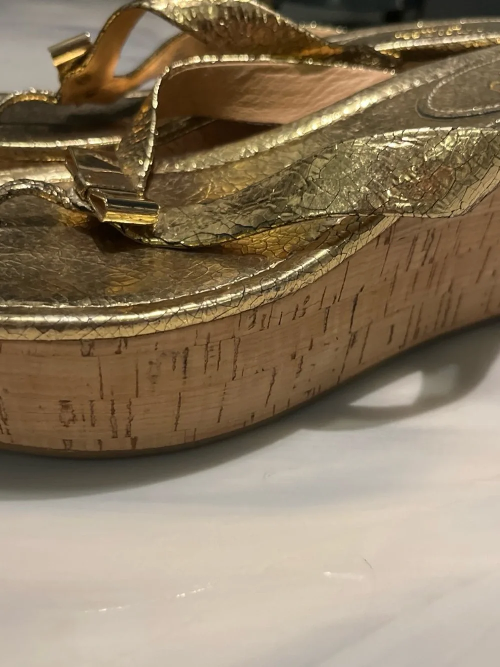 Coach Metallic Gold Bow Thong Sandals/wedges